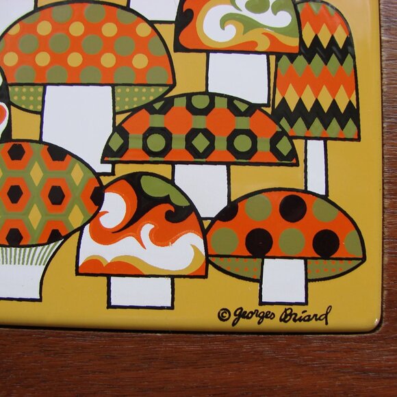 Vintage MCM Wood Charcuterie Cheese Serving Tray Georges Briard Mushroom - Picture 3 of 6